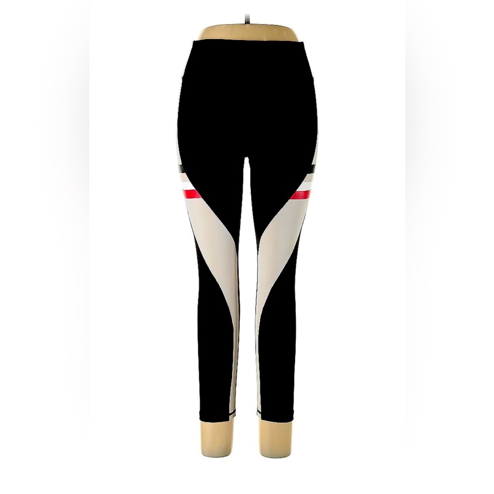 Black and White Athletic Leggings with Color Blocking Design